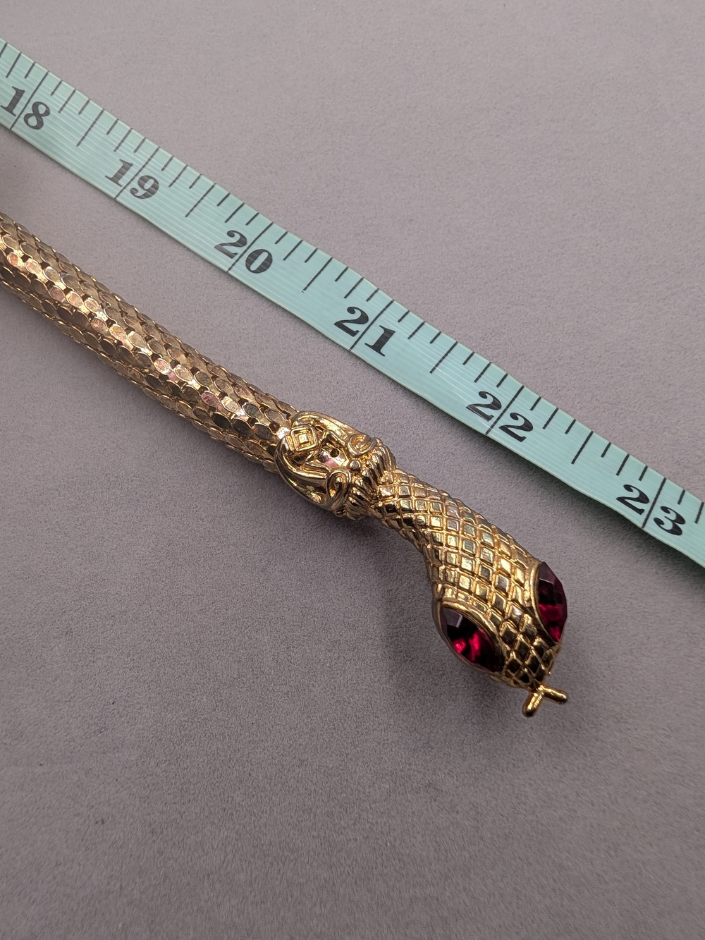 Vintage Mesh Snake Serpent Necklace Gold Red Rhinestone Eyes EUC 0628 - Picture 5 of 8